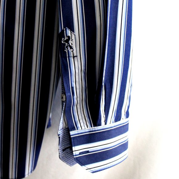 Bugatchi Shaped Fit Mens L 100% Cotton Long Sleeved Shirt Contrasting Cuffs - Picture 4 of 5